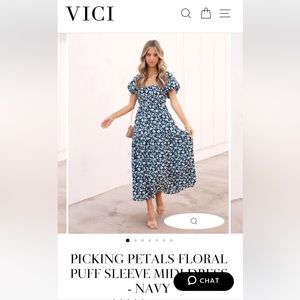 VICI New, never worn, ‘picking petals’ navy floral puff sleeve dress!